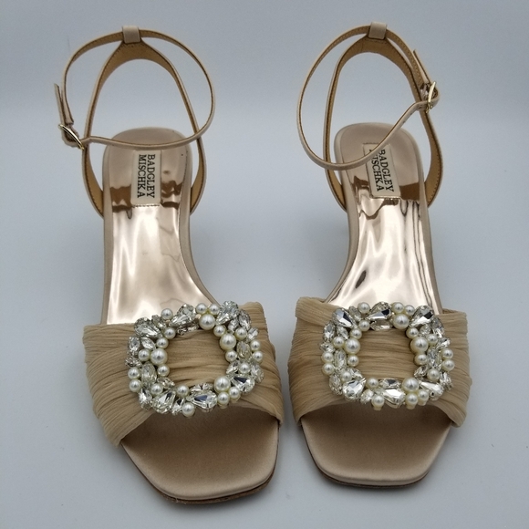 Badgley Mischka Shoes - Badgley Mischka Nima Feminine Kitten Heel Sandals, Nude, Women's Size 7